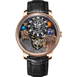 Space Station Automatic Watches for Men, Unique 3D Astronaut Space Style, 5ATM Waterproof Skeleton Mechanical Watch with Leather Strap