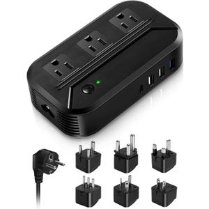 Voltage Converter US to Europe with 4 USB + 3 AC Outlets, 2300W Power Converter European Travel Plug Adapter for EU/UK/Italy/Asia/India/South Africa/Australia