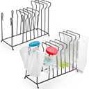 Elsjoy 2 Pack Reusable Bag Drying Rack, Silicone Food Storage Bag Drying Rack Plastic Bags Dryer Stand, Black Kitchen Drying Rack Holder for Bottle, Plate, Cutting Board