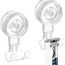 LUXEAR Suction Hooks, 2 Pack Razor Hooks Removable & Reusable Suction Shower Hook Damage-Free Powerful Suction Hanger for Towel Bathrobe Loofah Bathroom Kitchen Storage Hooks Weather Hanger Hook