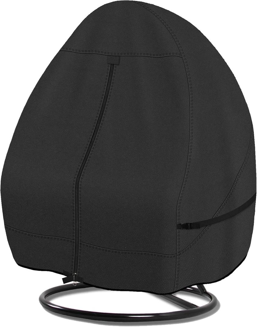 Porch Shield Patio Hanging Egg Chair Cover - 600D Waterproof Outdoor Double Seat Wicker Swing Egg Chair with Stand Protector, Black