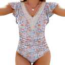 Blooming Jelly Womens Tummy Control Bathing Suits Slimming Ruffle Swimsuit One Piece Lace Swimwear (Medium, Floral Print)