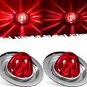 Partsam 2Pcs Red Glass Lens Watermelon Lights Kit LED Stop Turn Tail Lights with Stainless Steel Bezel and Base Replacement for Peterbilt Freightliner Trucks Trailers RVs Motohomes