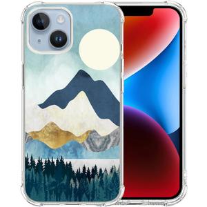 Clear Case Compatible with iPhone 14 Plus,Mountian Forset Moon Pattern Phonecase Protective Case with Non-Fading Soft & Flexible TPU Bumper Shockproof Cover 6.7 Inch