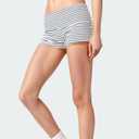 Womens Fold Over Shorts Elastic Waist Y2k Striped Shorts Skinny Pajamas Mini Sleepwear Stretchy Yoga Shorts (L)