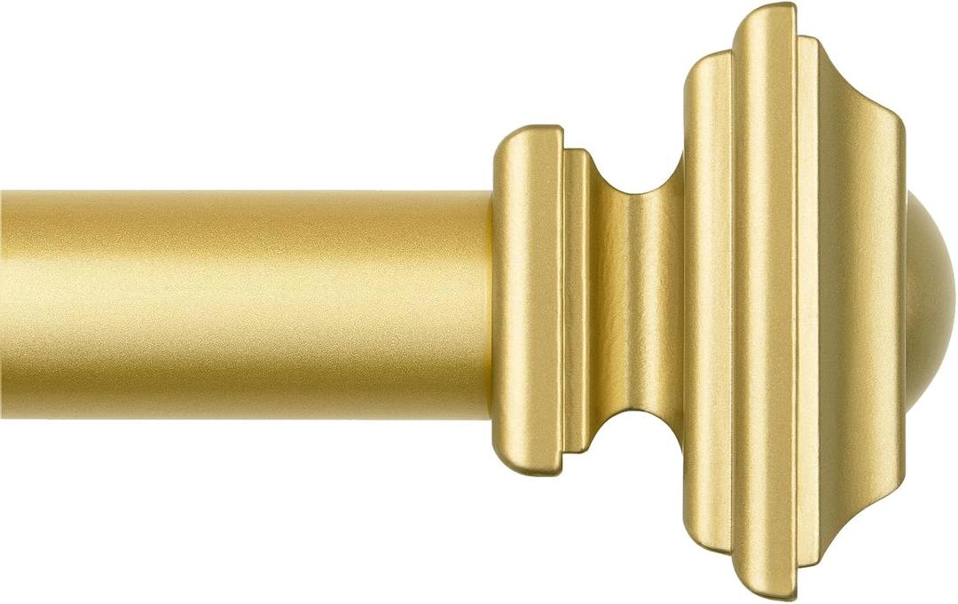 KAMANINA Antique Gold Curtain Rods for Windows 48 to 84 Inches, 1 Inch Curtain Rod 32 to 86 inch(2.6-7.1ft), Single Drapery Rods with Square Finials