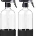 2 Pack Glass Spray Bottles with Silicone Sleeve, 16 oz Empty Refillable Containers with Adjustable Spray Nozzles, Spray Bottles for Hair, Cleaning Solutions and Plants Black