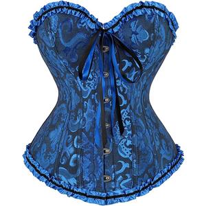SZIVYSHI Corset Tops for Women, Bustier Shapewear Lingerie, Lace Waist Push Up Bodysuit (Medium, Black and Blue)