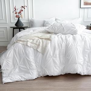 Maple&Stone White Queen Comforter Set, 7 Pieces Bed in a Bag Queen, Pintuck Bedding Sets with Comforter, Sheets, Pillowcases & Shams - White