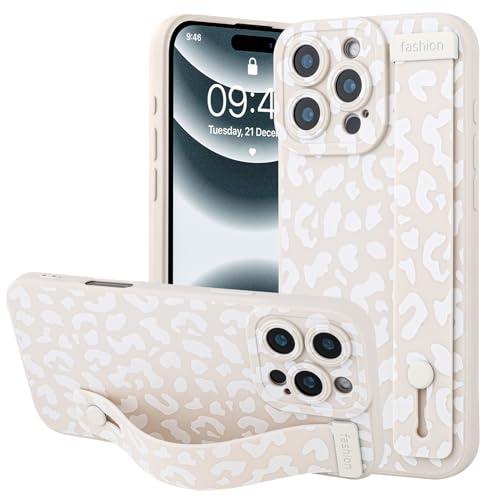 OOK Compatible with iPhone 16 Pro Leopard Case with Wrist Strap, White Leopard Cheetah TPU Shockproof Protection Slim Cover with Camera Protection for Women Girls, for 6.3inch
