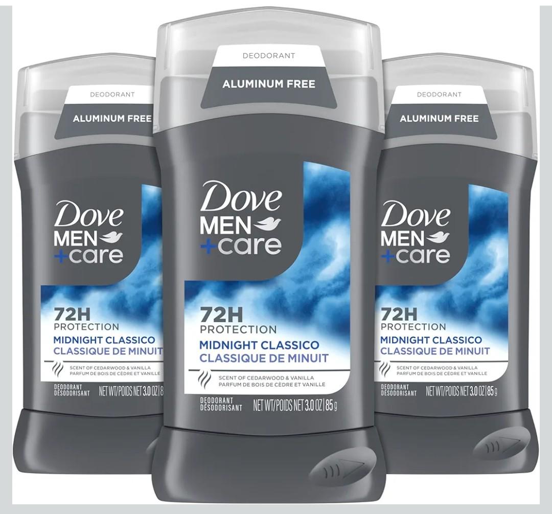 DOVE MEN + CARE Deodorant Stick for Men 3 Count Midnight Classico Aluminum Free 72-Hour Odor Protection Mens Deodorant with Essential Oils & 1/4 Moisturizing Cream 3 oz