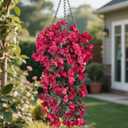 BSMYBO Bougainvillea Artificial Hanging Flowers Plants for Outdoors UV Resistant Faux Trailing Vine Outdoor Hanging Plants for Front Porch, Balcony, Patio, Outdoor Planter (Hot Pink-2PCS)