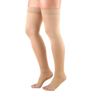 Truform Women's Compression Stockings, 20-30 mmHg, Thigh High Length, Open Toe, Opaque, Beige, Medium
