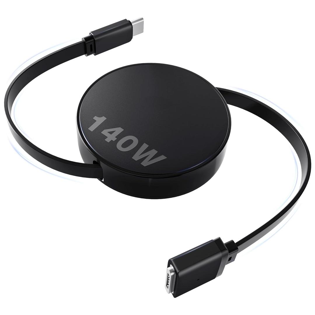 Magnetic 3 Retractable Cable USB-C 5.4FT for M4/M3/M2 MacBook Air & Pro Charger, 140W Safe 3 Cable for MacBook Air (13"/15" 2025/2024/2023/2022), Pro (16"/14" 2024/2023/2021), Black