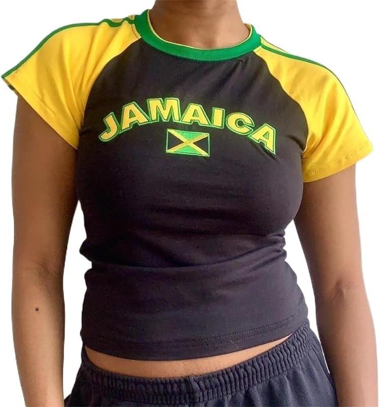 Vintage Graphic Baby Tees for Women Brazil Shirt Y2k Tops Mexico Crop Top Jersey 2000s Summer Going Out Tops, Large