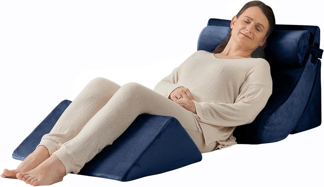 Axelrod 4PCS Orthopedic Bed Wedge Pillow Set, Post Surgery Foam for Back, Neck and Leg Pain Relief Comfortable & Adjustable Pillows- Anti Snoring, Heartburn, Acid Reflux & GERD Sleeping Dark Blue
