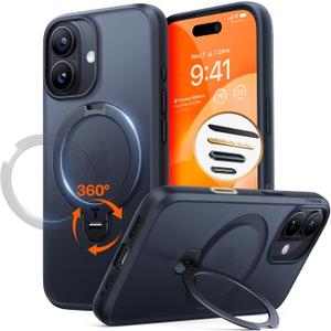 TORRAS Q3 360 Spin for iPhone 17 Case with Camera Control Button, Fit for MagSafe, Military Grade Protective Kickstand Case for 17 Phone Case with Stand, Black