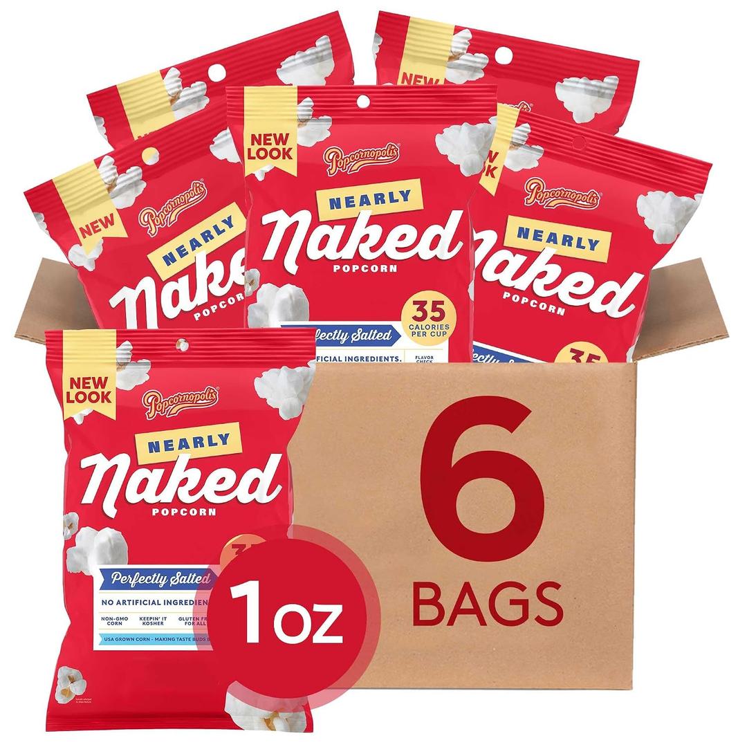 Popcornopolis Nearly Naked Perfectly Salted Popcorn, SnackSize Bags 6Pack, Simple Clean Ingredients, NonGMO, GlutenFree Gourmet Popcorn (EXP 08/16/26)