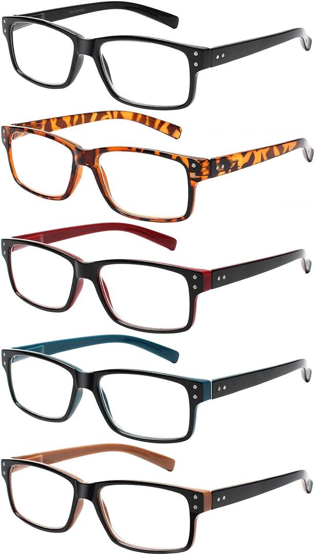 Norperwis Reading Glasses 5 Pairs Quality Readers Spring Hinge Glasses for Reading for Men and Women (5 Pack Mix Color -2, 1.00)