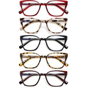 EYEURL Cat Eye Reading Glasses for women - 5 Pack Blue Light Blocking Reading Glasses Ladies +2.50 Fashion Square Frames Magnification with Spring Hinge