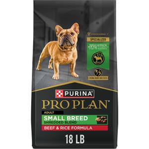 Purina Pro Plan Small Breed Dry Dog Food, Shredded Blend Beef and Rice Formula with Live Probiotics - 18 lb. Bag