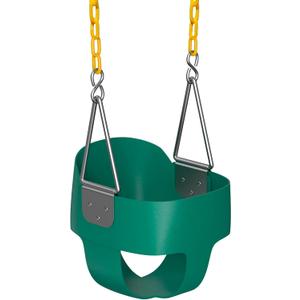 Jungle Gym Kingdom Baby Swing Outdoor - Heavy Duty Toddler Swing Set Accessories, High Back, Full Bucket Seat with Coated Chains for Outdoor Use - Fully Assembled - Green