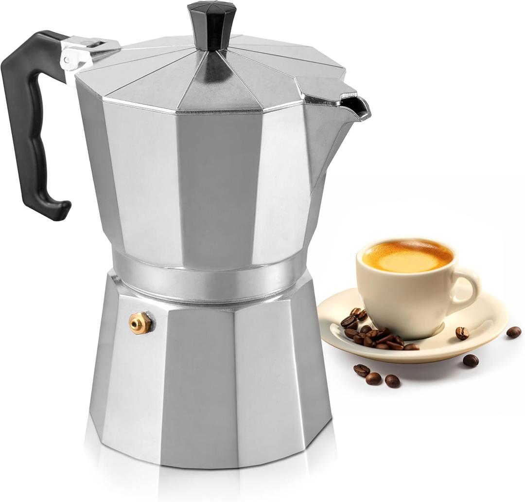 Mixpresso 3 Cup Moka Pot Cuban Coffee Maker, Moka Pot for Gas, Electric Stove Top, Classic Italian Coffee Maker, Stovetop Espresso Maker, Camping Pot Makes 3 Espresso Cup 5 Oz (Stainless Steel)