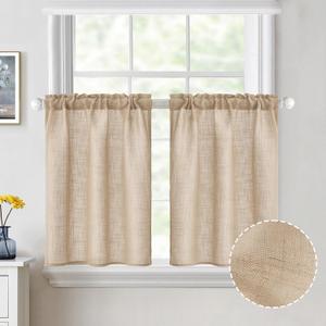 MIULEE Cafe Curtains - 30 Inch Semi Sheer Short Kitchen Window Curtains, Rod Pocket Tier Curtains 2 Panels W26XL30, Camel Beige