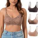 DEANGELMON V Neck Bra Padded Seamless Adjustable Straps Bralettes Everyday Basic Sleeping Bras 2pcs L