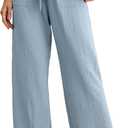 IWOLLENCE Women's Wide Leg Pants with Pockets High Waist Adjustable Knot Loose Casual Trousers Business Work Casual Pants Haze Blue, XX-Large