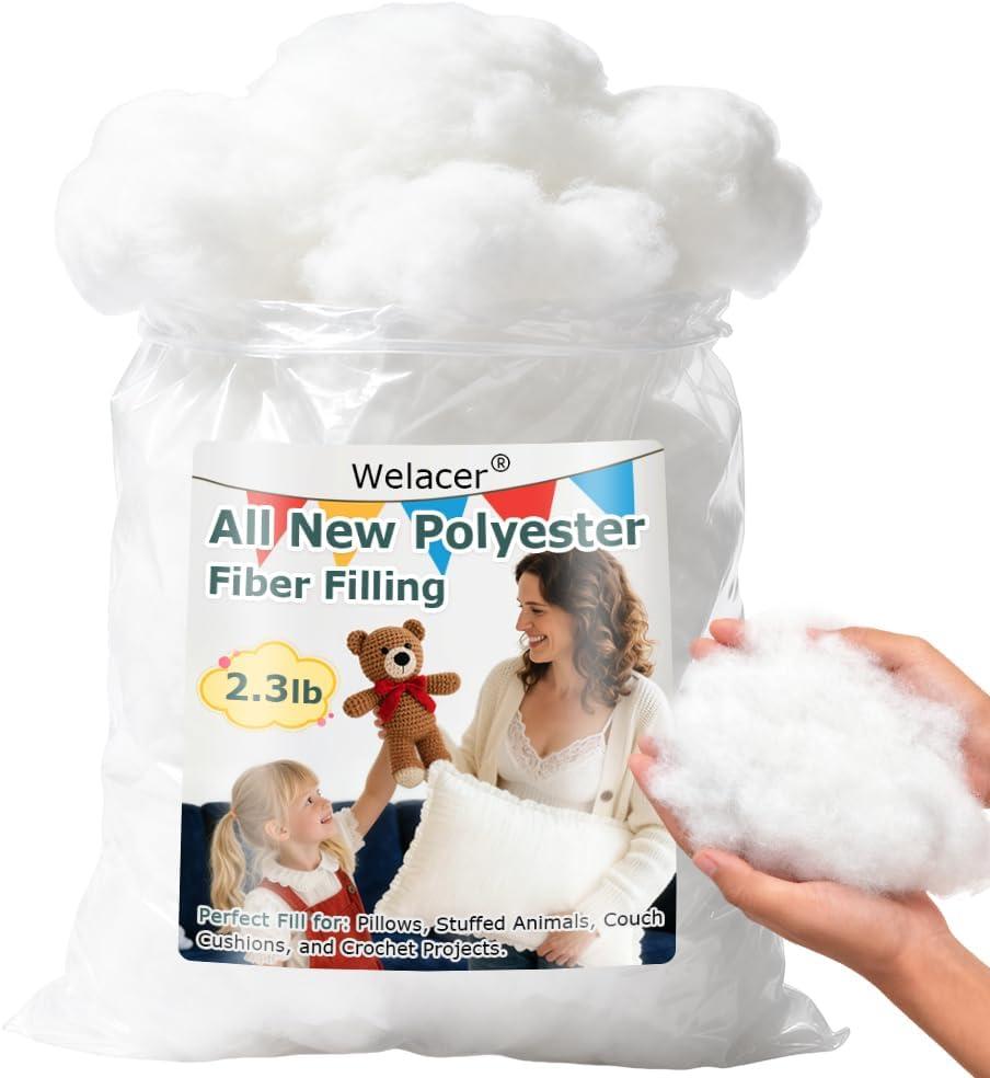 Welacer Pillow Stuffing 2.3lbs/36.8oz, Polyfill Stuffing for Stuffed Animals, Crafts, DIY Plush Toys, Back Cushions, Cloud Decoration, All-New Material Premium White Polyester Filling for Crochet