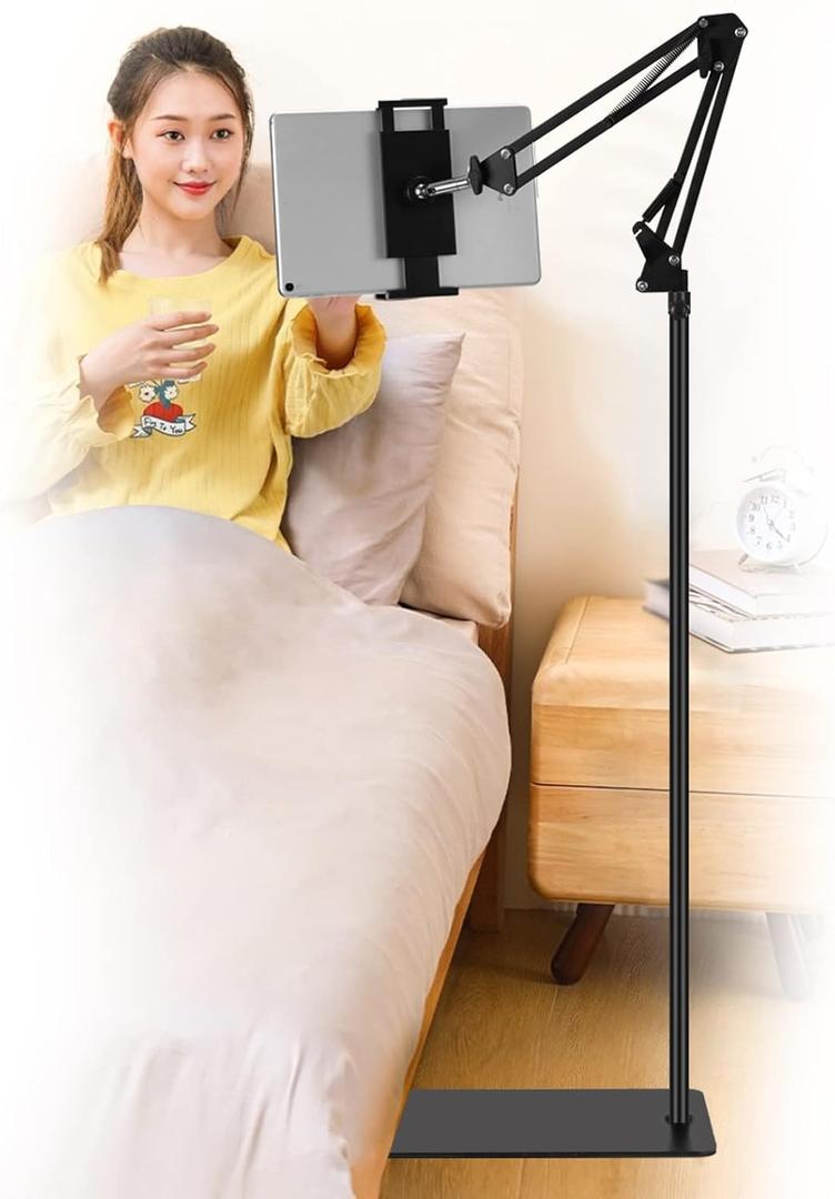SAMHOUSING Tablet Floor Stand, Adjustable Universal 360-degree Rotatable Metal Tablet Holder, Phone Stand for iPad/iPhoneX/iPad Pro or Other 4.7~12.9 Inch-Screen Devices (Black)