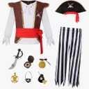 Kids Pirate Costume for Boys with Pirate Accessories Set Halloween Party Dress Up. size M