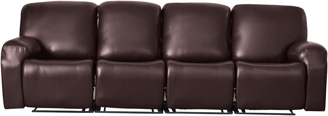 vctops 10 Pieces Waterproof Faux PU Leather Recliner Sofa Covers Stretch Soft 4 Seats RV Couch Cover Anti-Slip Sofa Slipcover Furniture Protector with Elastic Bottom for Kids Pet(Dark Coffee,4 Seat)