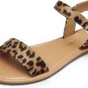 DREAM PAIRS Women's Ankle Strap Flat Sandals Open Toes One Band Buckle Summer Dressy Sandals (5.5, Leopard)