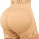 FeelinGirl Tummy Control Shapewear Butt Lifter Shorts Mid-Rise Lace Body Shaper Underwear Nude S
