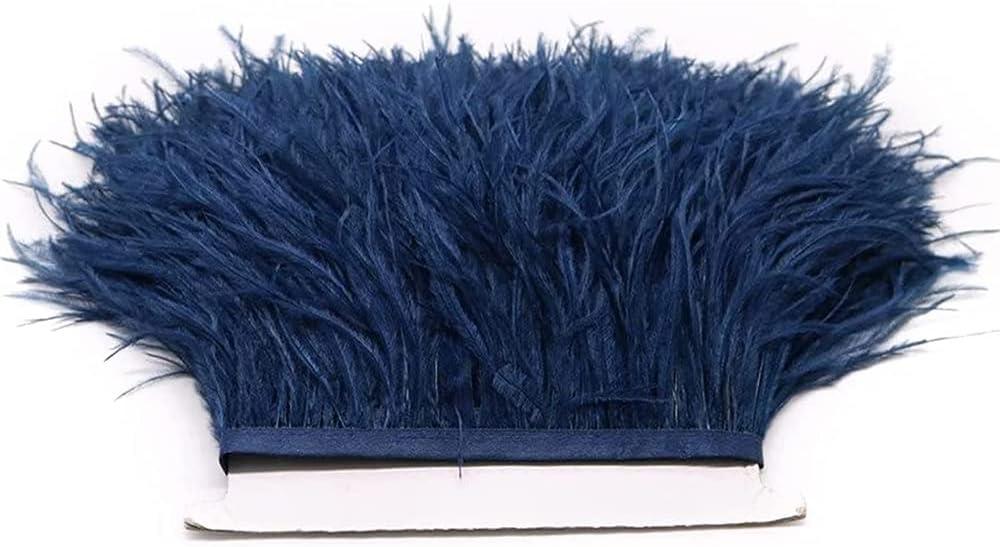 FQTANJU 2 Yards Soft & Natural Ostrich Feathers Fringe Trims Ribbon Used for Dress, Sewing, Craft Clothing, Lighting Decoration, Clothing DIY, etc. (Navy Blue)