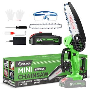 Saker Mini Chainsaw Cordless,6 Inch Chainsaw, Mini Electric Chainsaw Cordless Battery Powered,One-Hand Portable Chain Saw for Tree Trimming, Pruning&Wood Cutting,Christmas Gifts for Men Husband Father