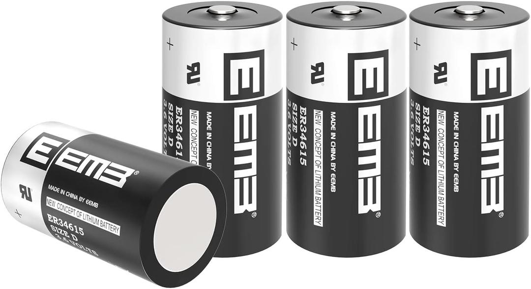 4Pack EEMB 3.6V D Cell Batteries ER34615 D Size Lithium Batteries 19000mAh Li-SOCL Non-Rechargeable Battery LS-33600 XL-205F for CNC & Printing Machine Tool,Meter,Clock 