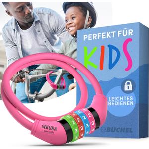 Bike Locks Cable for Kids - Colorful & Keyless - Secure Your Child's Bike - Easy-to-Use Bicycle Accessory, High Security 5 Digit Resettable Combination Coiling Bicycle Lock, Anti Theft (65cm - ohne Halterung, Pink)