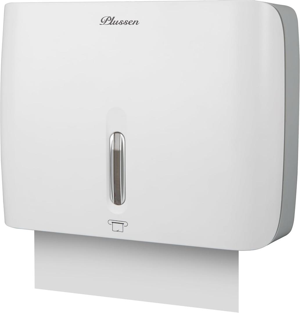 Paper Towel Dispenser Wall Mount Commercial with Lock 1 Pack,Universal Multifold Tri Fold Paper Hand Towels Holder,Compact Toilet Tissue Dispensers for Bathroom Kitchen Office (White)