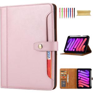 Flip Case for Apple iPad mini 7th Gen (A17 Pro)/ iPad mini 6th Gen 8.3", with Pencil Holder Smart Cover Auto Sleep Wake Protective Documents Pocket Stand Snap Closure Case for iPad mini 7 6, Rosegold