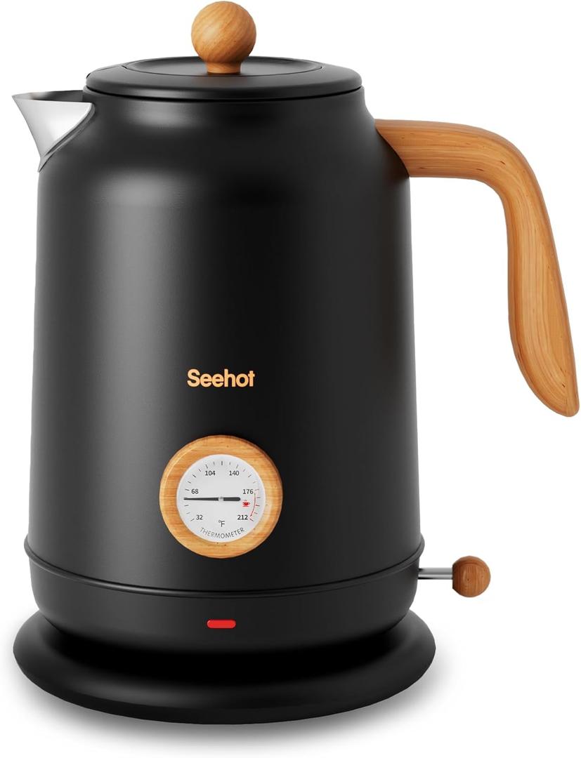 Seehot 1.7L (57.oz) Electric Kettle with Thermometer, 1200W Large Electric Tea kettle with 304 Stainless Steel,Auto shut off,Hot water kettle Electric for Coffee&Tea-Black
