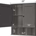 TaoHFE Grey Bathroom Cabinet,Bathroom Wall Cabinet with 2 Door Adjustable Shelves,Over The Toilet Storage Cabinet,Bathroom Cabinet Wall Mounted,Medicine Cabinets for Laundry Room Kitchen