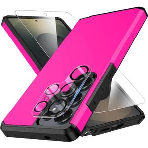 7 x for Samsung Galaxy S25 Ultra Phone case with Tempered Glass Screen Protector+Camera lens Protector,for Samsungs S25 Ultra Phone case,Silicone Durable Armor for Samsung Galaxy S25 Ultra case (Hot Pink)