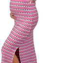 OUGES Women's 2026 Summer Maternity Dress Knit Sleeveless Crewneck Midi Dress Side Slit Striped Bodycon Sweater Dress (M)