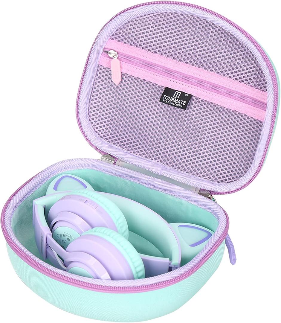 Tourmate Hard Travel Case for Riwbox CT-7 CT-7S / iClever HS01 / FosPower Cat Ear LED Light Kids Wireless Headphones, Protective Carrying Storage Bag (Purple&Green Box for Sale)