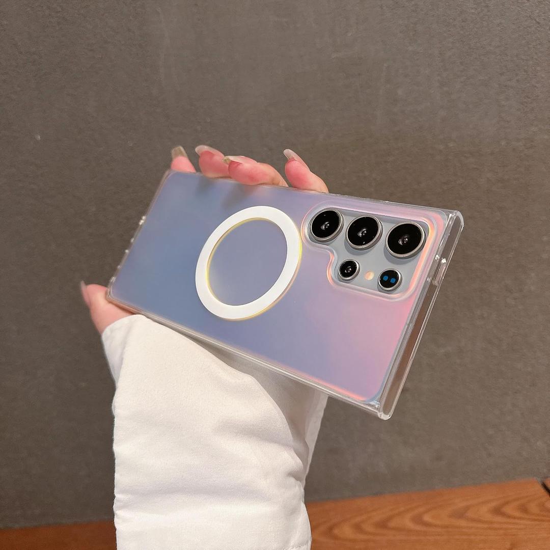 Compatible with Samsung Galaxy S25 Ultra Case Women Girls,[Compatible with MagSafe] [Holographic Iridescent Color Changing Effect] Fashion Slim Shockproof Cute and Unique Protective Phone Case (Magnetic - Iridescent)