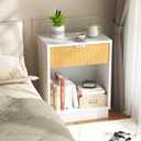 Fluted Night Stand Set 2, Large Wood Bedside Table Set of 2 Nightstands Set of 2 with Drawer and Storage Shelf for Bedroom, Small Spaces
