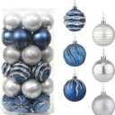 Sattiyrch Christmas Ball Ornaments 30ct, 60mm/2.36" Shatterproof Plastic Decorative Xmas Balls Ornaments Set (Blue and Silver)